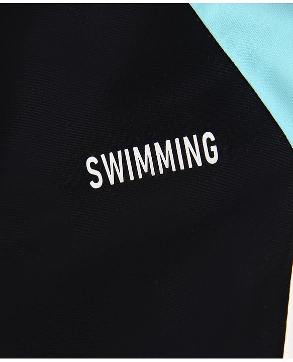 Pine Kids Half Raglan Sleeves Legged Swimsuit With Color Block Design - Black