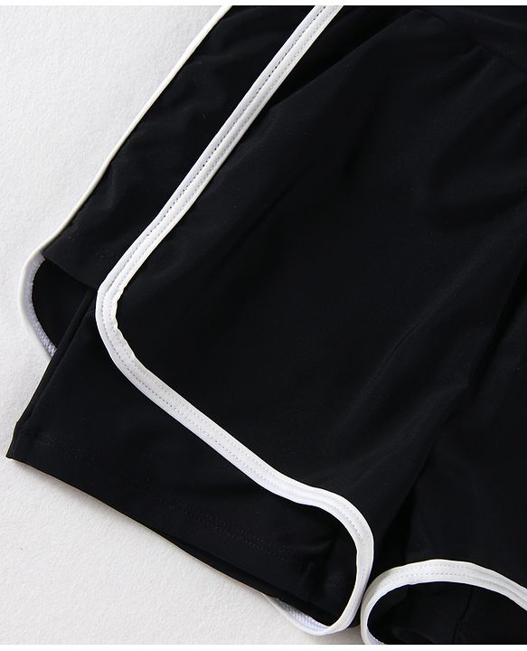 Pine Kids Half Raglan Sleeves Legged Swimsuit With Color Block Design - Black