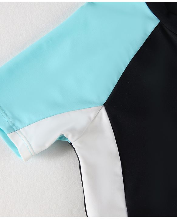 Pine Kids Half Raglan Sleeves Legged Swimsuit With Color Block Design - Black