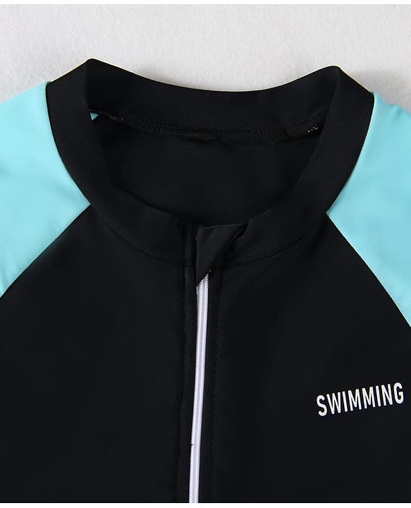 Pine Kids Half Raglan Sleeves Legged Swimsuit With Color Block Design - Black