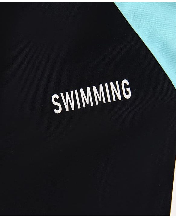 Pine Kids Half Raglan Sleeves Legged Swimsuit With Color Block Design - Black