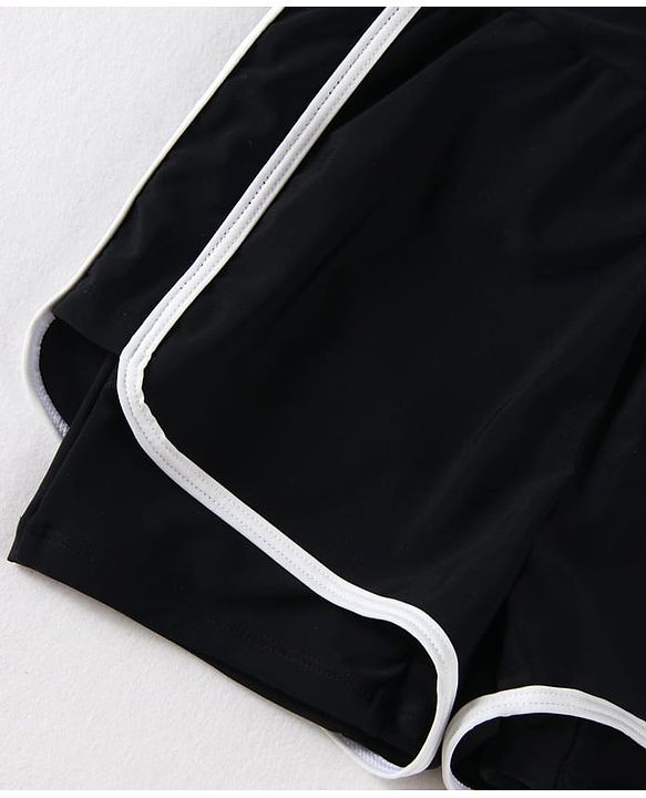 Pine Kids Half Raglan Sleeves Legged Swimsuit With Color Block Design - Black