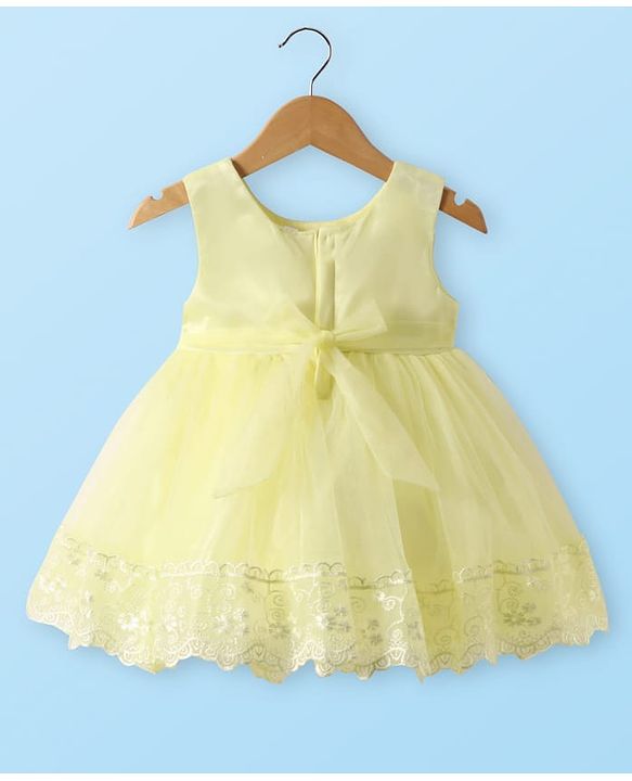Babyhug Woven Sleeveless Party Dress With Lace & Sequin Detailing & Bow Applique - Yellow