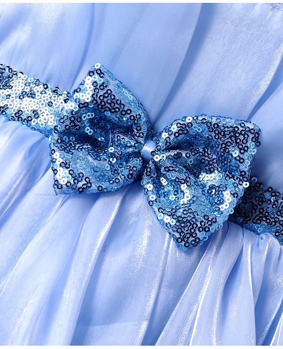 Babyhug Woven Sleeveless Fit & Flare Party Dress with Bow Applique & Sequins Detailing - Light Blue
