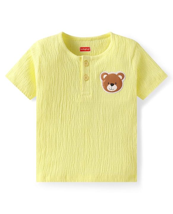 Babyhug Single Jersey Knit Half Sleeves T-Shirt & Shorts Set With Teddy Bear Patch - Yellow