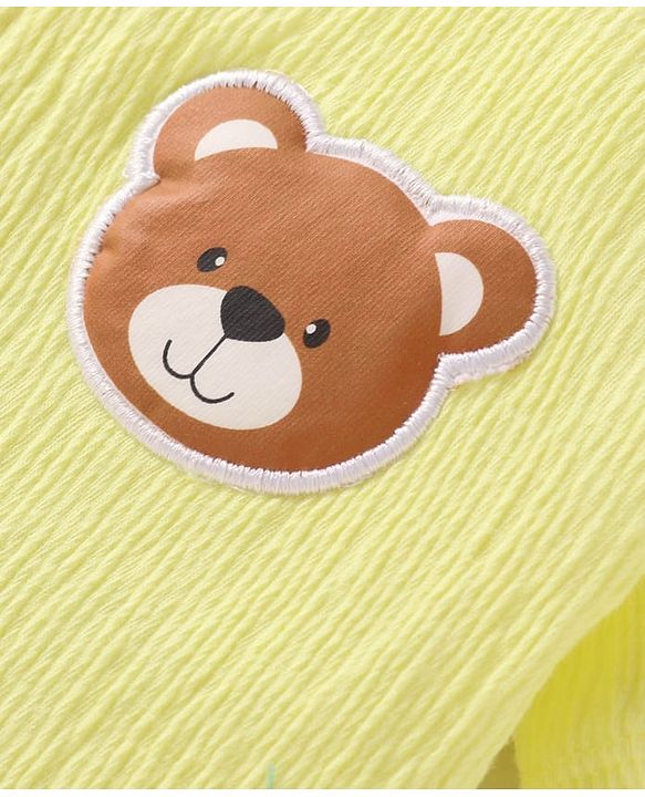 Babyhug Single Jersey Knit Half Sleeves T-Shirt & Shorts Set With Teddy Bear Patch - Yellow