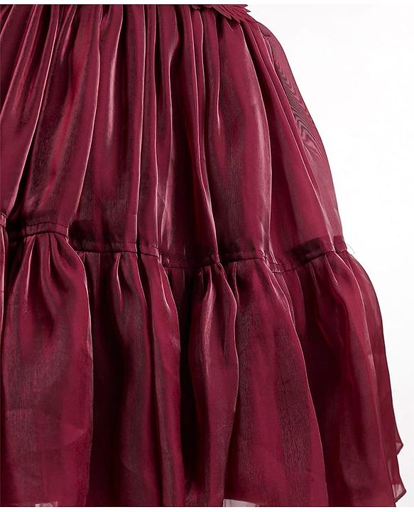 Babyhug Woven Sleeveless Party Dress With Floral Applique - Maroon
