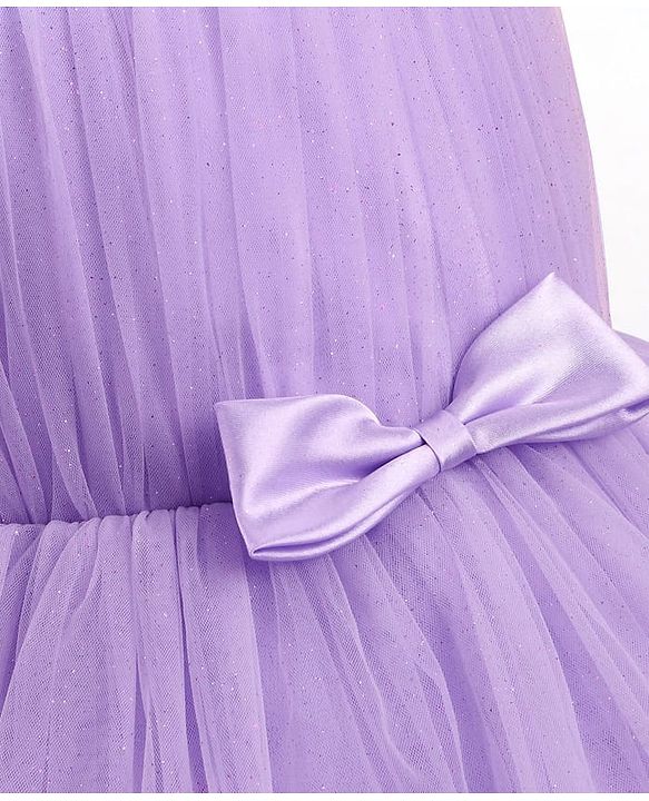Babyhug Woven Sleeveless Fit & Flared Solid Mesh Party Dress with Bow Applique & Ruffles - Lavender