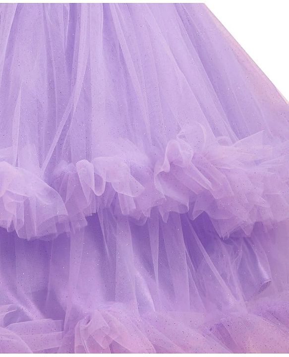 Babyhug Woven Sleeveless Fit & Flared Solid Mesh Party Dress with Bow Applique & Ruffles - Lavender