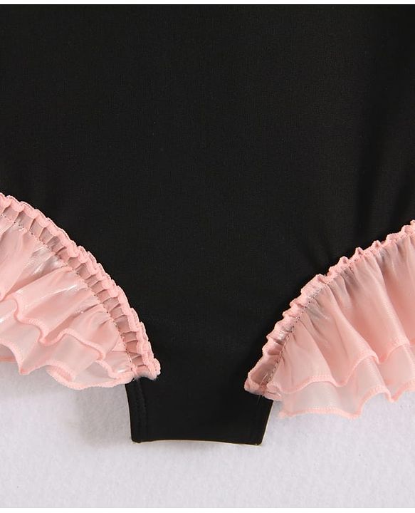Babyhug Sleeveless V Cut Swimsuit with Frill & Bow Detailing - Black