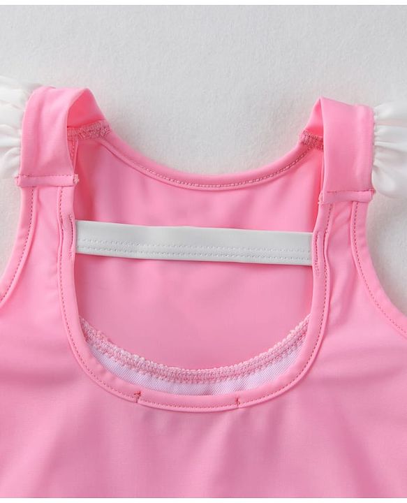 Babyhug Sleeveless  V Cut Swimsuit with Frill Detailing & Cap - Pink