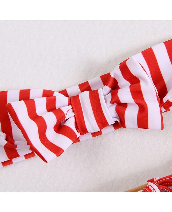Babyhug Sleeveless V Cut Striped Swimsuit with Headband - Red