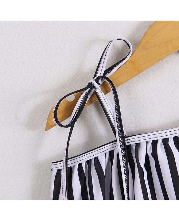 Babyhug Sleeveless V Cut Striped Swimsuit with Headband - Black