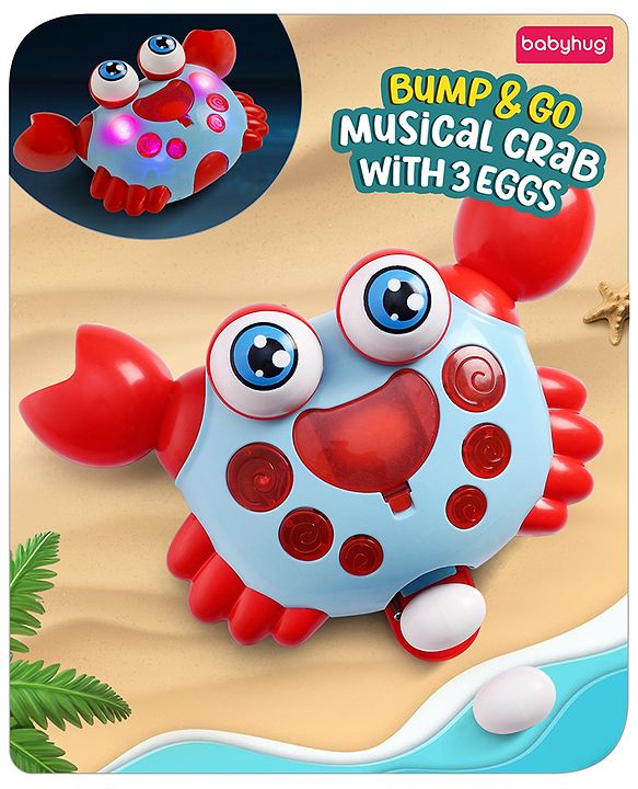 Babyhug Blue Crawling Crab Musical Toy with 3 Egg Release Function |Bump & Go| Interactive Early Learning Toy|3 Years+ Kids|Music & Lights|Hand Eye Co-ordination| Gifting Toy| BIS Certified