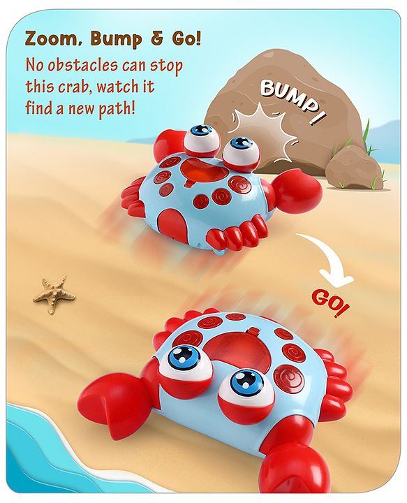 Babyhug Blue Crawling Crab Musical Toy with 3 Egg Release Function |Bump & Go| Interactive Early Learning Toy|3 Years+ Kids|Music & Lights|Hand Eye Co-ordination| Gifting Toy| BIS Certified