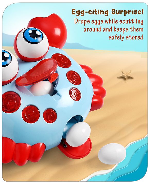 Babyhug Blue Crawling Crab Musical Toy with 3 Egg Release Function |Bump & Go| Interactive Early Learning Toy|3 Years+ Kids|Music & Lights|Hand Eye Co-ordination| Gifting Toy| BIS Certified