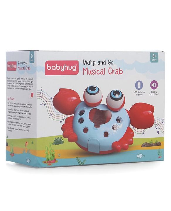 Babyhug Blue Crawling Crab Musical Toy with 3 Egg Release Function |Bump & Go| Interactive Early Learning Toy|3 Years+ Kids|Music & Lights|Hand Eye Co-ordination| Gifting Toy| BIS Certified