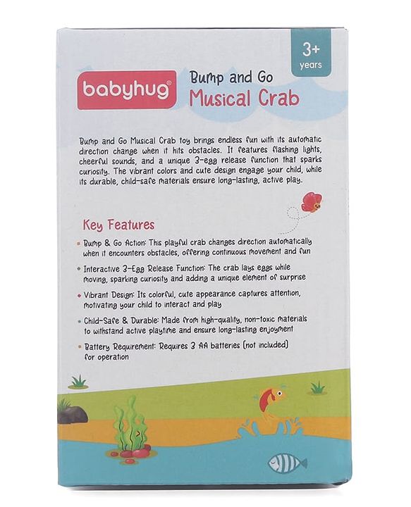 Babyhug Blue Crawling Crab Musical Toy with 3 Egg Release Function |Bump & Go| Interactive Early Learning Toy|3 Years+ Kids|Music & Lights|Hand Eye Co-ordination| Gifting Toy| BIS Certified