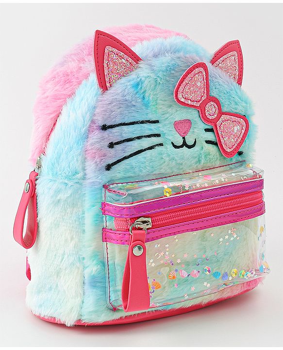 Babyhug Fashion Backpacks With Kitty Detailing - Light Blue & Pink