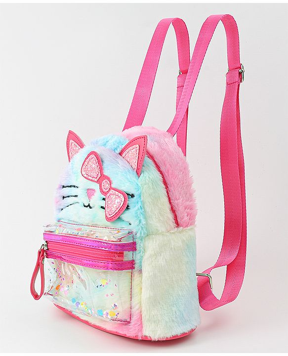 Babyhug Fashion Backpacks With Kitty Detailing - Light Blue & Pink