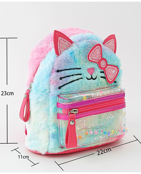 Babyhug Fashion Backpacks With Kitty Detailing - Light Blue & Pink