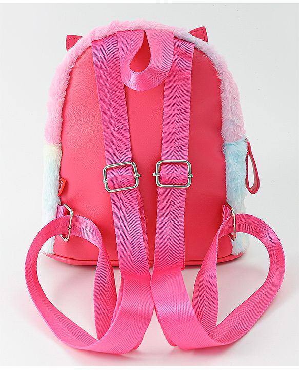 Babyhug Fashion Backpacks With Kitty Detailing - Light Blue & Pink
