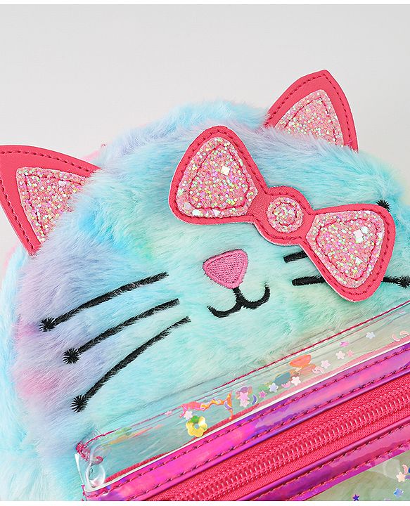Babyhug Fashion Backpacks With Kitty Detailing - Light Blue & Pink