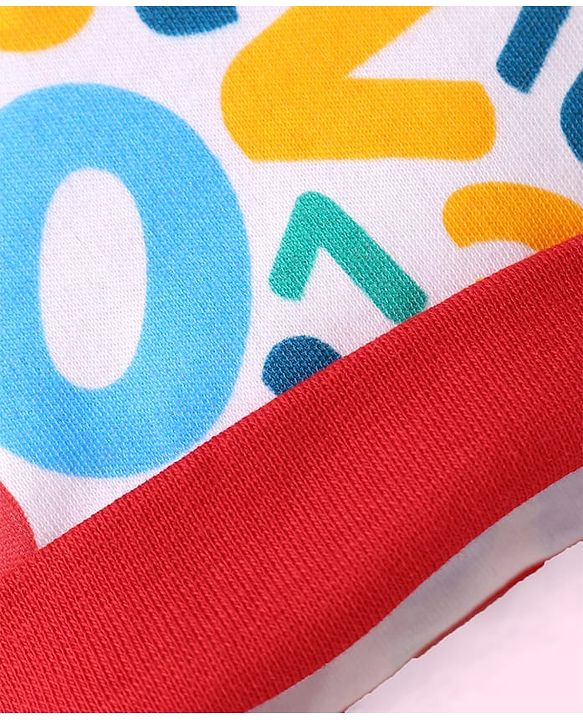 Babyhug 100% Cotton Knit Tie Knot Cap with Number Print Red - Diameter 17 cm