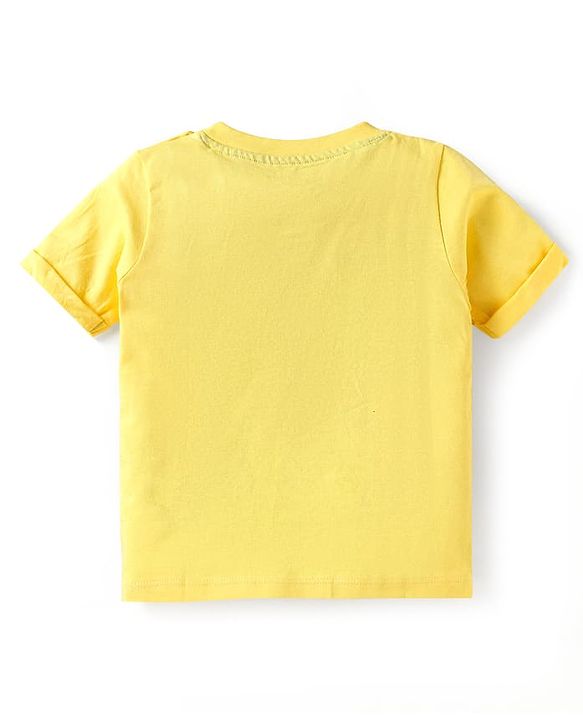 Babyhug Single Jersey Knit Half Sleeves T-Shirt & Shorts Set with Beach Theme Print - Yellow