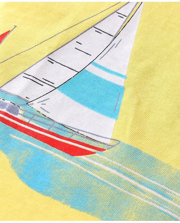 Babyhug Single Jersey Knit Half Sleeves T-Shirt & Shorts Set with Beach Theme Print - Yellow