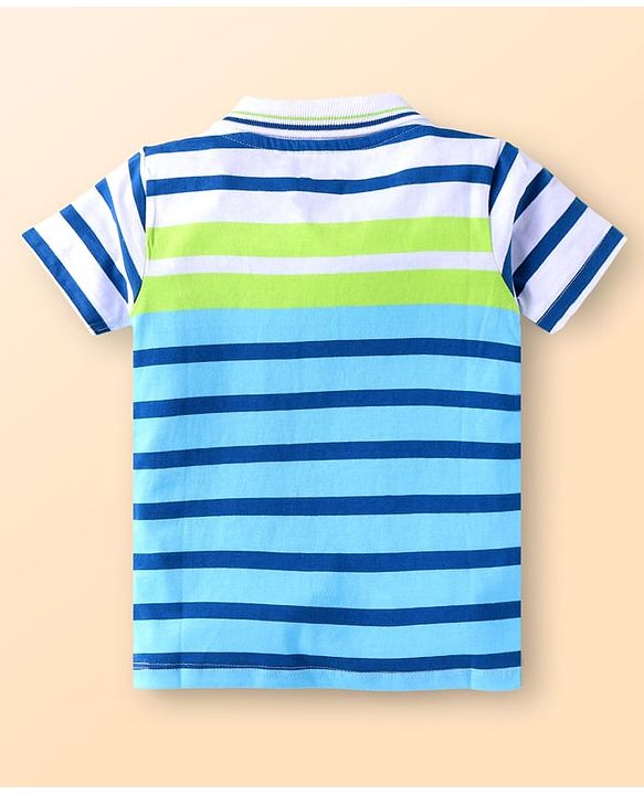 Babyhug Single Jersey Knit Half Sleeves Polo T-Shirt & Shorts Set with Stripes & Patch - Blue