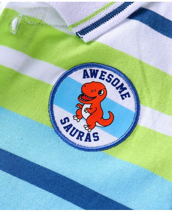 Babyhug Single Jersey Knit Half Sleeves Polo T-Shirt & Shorts Set with Stripes & Patch - Blue