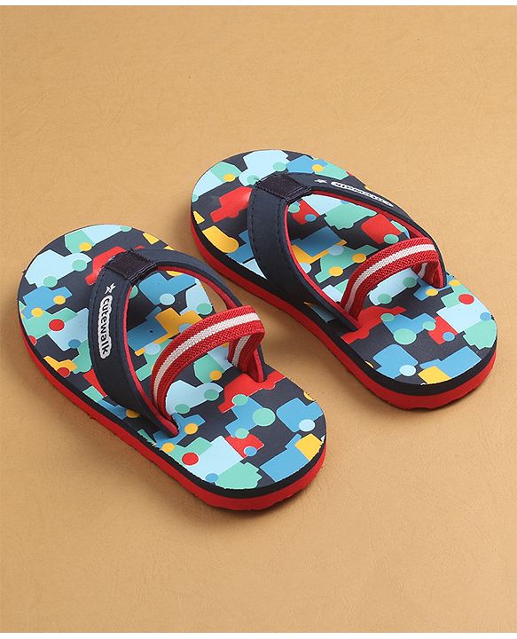 Cute Walk by Babyhug Flip Flops with Back Strap Closure & Cars Print - Navy Blue