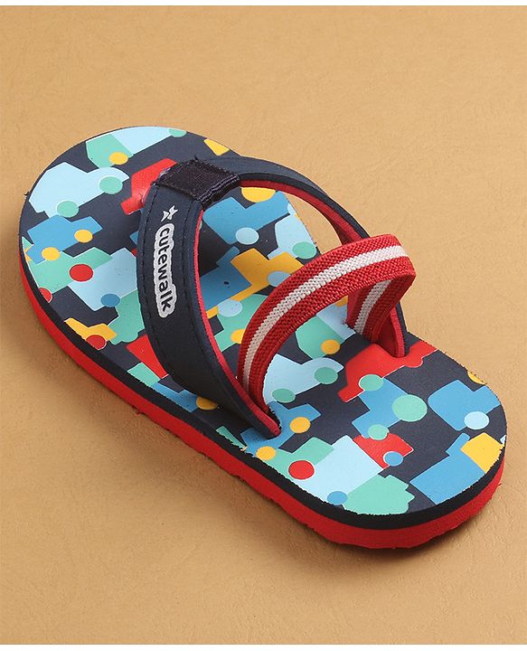 Cute Walk by Babyhug Flip Flops with Back Strap Closure & Cars Print - Navy Blue