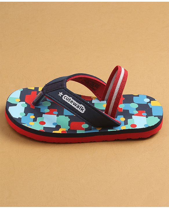 Cute Walk by Babyhug Flip Flops with Back Strap Closure & Cars Print - Navy Blue