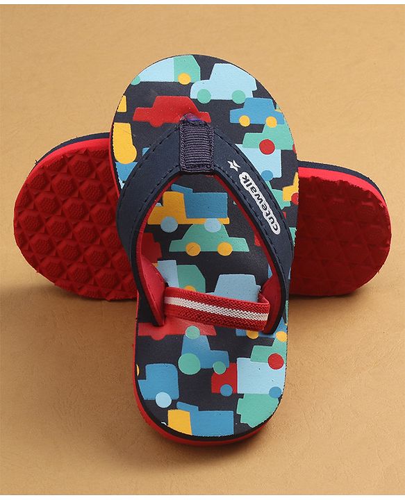 Cute Walk by Babyhug Flip Flops with Back Strap Closure & Cars Print - Navy Blue