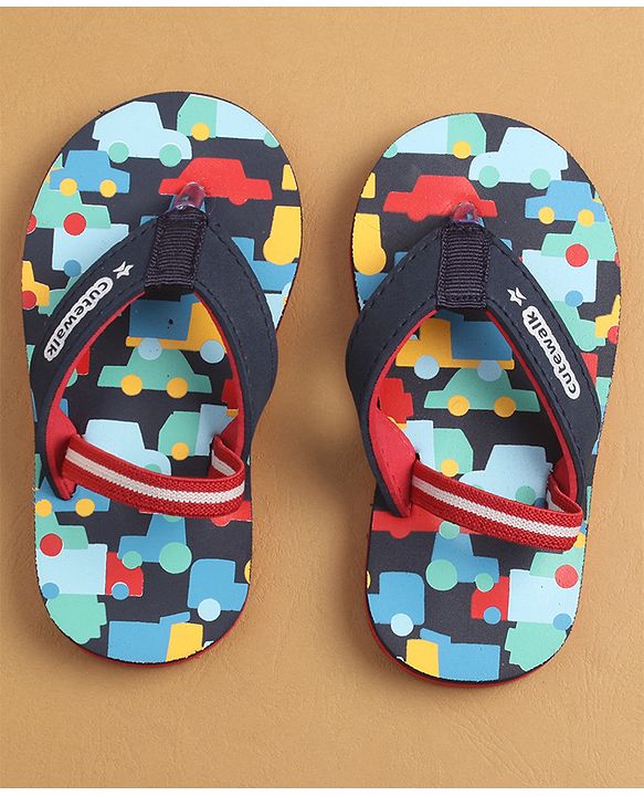 Cute Walk by Babyhug Flip Flops with Back Strap Closure & Cars Print - Navy Blue