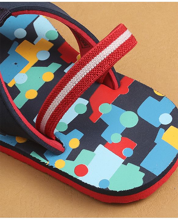 Cute Walk by Babyhug Flip Flops with Back Strap Closure & Cars Print - Navy Blue