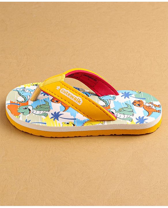 Cute Walk by Babyhug Flip Flops with Dino Prints - Multicolor