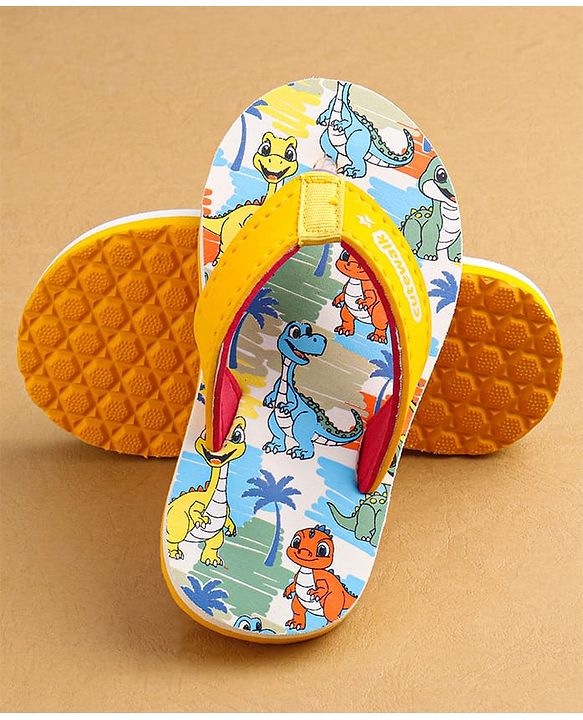 Cute Walk by Babyhug Flip Flops with Dino Prints - Multicolor