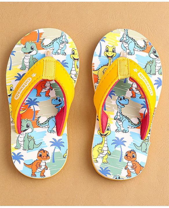 Cute Walk by Babyhug Flip Flops with Dino Prints - Multicolor