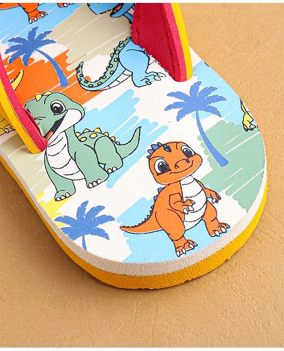Cute Walk by Babyhug Flip Flops with Dino Prints - Multicolor