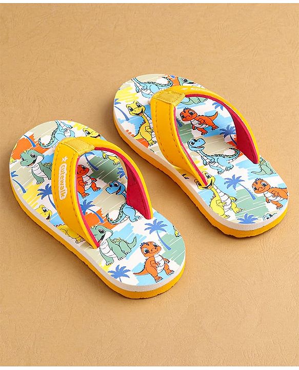 Cute Walk by Babyhug Flip Flops with Dino Prints - Multicolor
