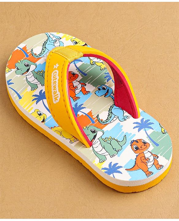 Cute Walk by Babyhug Flip Flops with Dino Prints - Multicolor