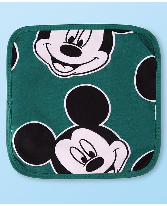 Babyhug Disney Interlock Knit Wash Cloths with Mickey Mouse Graphics & Stripes Pack of 3 L 29 cm X B 29 cm - Green White & Red
