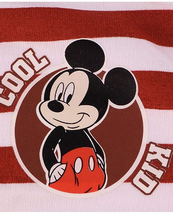 Babyhug Disney Interlock Knit Wash Cloths with Mickey Mouse Graphics & Stripes Pack of 3 L 29 cm X B 29 cm - Green White & Red