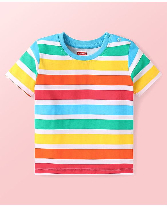 Babyhug Cotton Knit Half Sleeves  T-Shirts with Stripes & Star Print Pack of 5 - Blue Red & Yellow