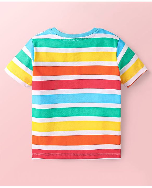 Babyhug Cotton Knit Half Sleeves  T-Shirts with Stripes & Star Print Pack of 5 - Blue Red & Yellow