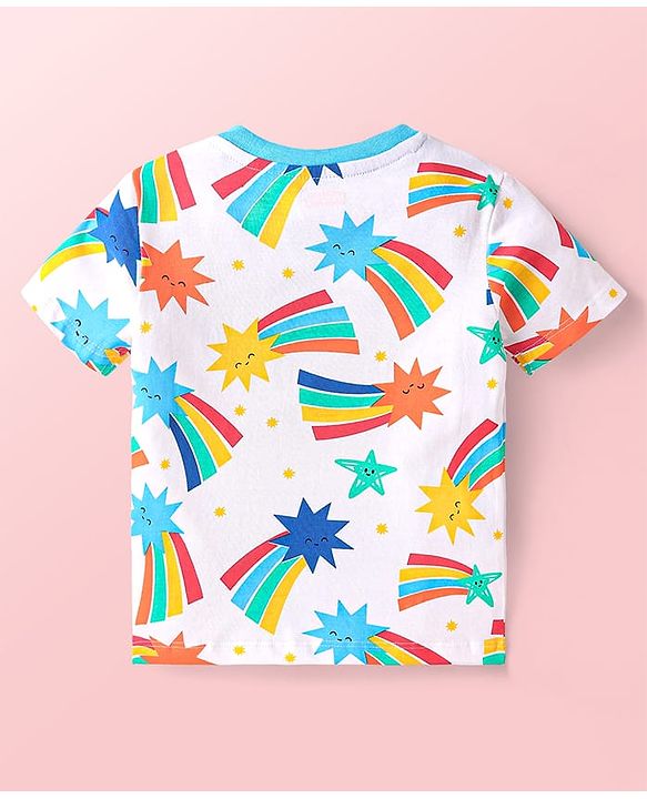 Babyhug Cotton Knit Half Sleeves  T-Shirts with Stripes & Star Print Pack of 5 - Blue Red & Yellow