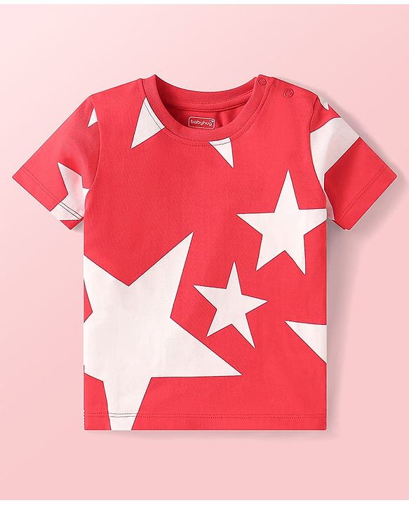 Babyhug Cotton Knit Half Sleeves  T-Shirts with Stripes & Star Print Pack of 5 - Blue Red & Yellow